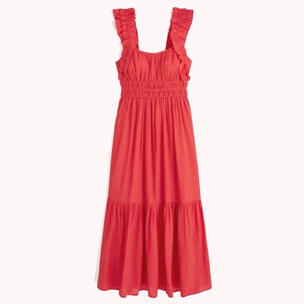 Abercrombie & Fitch - Red Ruffle Strap Textured Maxi Dress XSP